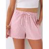 imageANRABESS Womens Boxer Shorts Summer Gingham Striped Drawstring Pajama Lounge Shorts With Pockets Trendy Cute Beach BottomsPink White Plaid