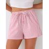 imageANRABESS Womens Boxer Shorts Summer Gingham Striped Drawstring Pajama Lounge Shorts With Pockets Trendy Cute Beach BottomsPink White Plaid