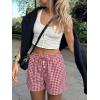 imageANRABESS Womens Boxer Shorts Summer Gingham Striped Drawstring Pajama Lounge Shorts With Pockets Trendy Cute Beach BottomsRed White Plaid