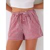 imageANRABESS Womens Boxer Shorts Summer Gingham Striped Drawstring Pajama Lounge Shorts With Pockets Trendy Cute Beach BottomsRed White Plaid
