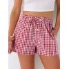 imageANRABESS Womens Boxer Shorts Summer Gingham Striped Drawstring Pajama Lounge Shorts With Pockets Trendy Cute Beach BottomsRed White Plaid