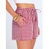 imageANRABESS Womens Boxer Shorts Summer Gingham Striped Drawstring Pajama Lounge Shorts With Pockets Trendy Cute Beach BottomsRed White Plaid