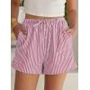 imageANRABESS Womens Boxer Shorts Summer Gingham Striped Drawstring Pajama Lounge Shorts With Pockets Trendy Cute Beach BottomsRed White Stripe