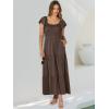 imageANRABESS Womens Casual Summer Maxi Dress Flutter Short Sleeve Scoop Neck Smocked A Line Flowy Beach Vacation Long DressesCoffee
