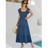 imageANRABESS Womens Casual Summer Maxi Dress Flutter Short Sleeve Scoop Neck Smocked A Line Flowy Beach Vacation Long DressesDeep Blue