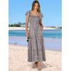 imageANRABESS Womens Casual Summer Maxi Dress Flutter Short Sleeve Scoop Neck Smocked A Line Flowy Beach Vacation Long DressesGrey Khaki White Dot