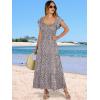 imageANRABESS Womens Casual Summer Maxi Dress Flutter Short Sleeve Scoop Neck Smocked A Line Flowy Beach Vacation Long DressesGrey Khaki White Dot