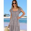 imageANRABESS Womens Casual Summer Maxi Dress Flutter Short Sleeve Scoop Neck Smocked A Line Flowy Beach Vacation Long DressesGrey Khaki White Dot