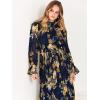 imageANRABESS Womens Floral Chiffon Midi Dress Puff Long Sleeve Mock Neck Summer Wedding Guest Party Dresses Fall 2025 OutfitsFloral Navy
