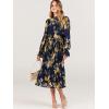 imageANRABESS Womens Floral Chiffon Midi Dress Puff Long Sleeve Mock Neck Summer Wedding Guest Party Dresses Fall 2025 OutfitsFloral Navy