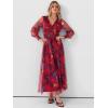imageANRABESS Womens Floral Maxi Dress 2025 Fall V Neck Puff Long Sleeve Flowy Casual Wedding Guest Tea Party Tulle DressesNavy Red Floral