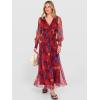imageANRABESS Womens Floral Maxi Dress 2025 Fall V Neck Puff Long Sleeve Flowy Casual Wedding Guest Tea Party Tulle DressesNavy Red Floral