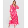 imageANRABESS Womens Floral Maxi Dress 2025 Fall V Neck Puff Long Sleeve Flowy Casual Wedding Guest Tea Party Tulle DressesPink Flower