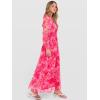 imageANRABESS Womens Floral Maxi Dress 2025 Fall V Neck Puff Long Sleeve Flowy Casual Wedding Guest Tea Party Tulle DressesPink Flower