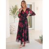 imageANRABESS Womens Floral Maxi Dress 2025 Fall V Neck Puff Long Sleeve Flowy Casual Wedding Guest Tea Party Tulle DressesRose Red Flower