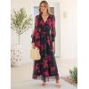 imageANRABESS Womens Floral Maxi Dress 2025 Fall V Neck Puff Long Sleeve Flowy Casual Wedding Guest Tea Party Tulle DressesRose Red Flower