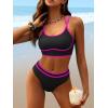 imageANRABESS Womens Halter Bikini Set Color Block Sporty Swimsuits Two Piece High Waist Bathing Suit Sexy Summer Beach Swim SuitsBlack Hot Pink