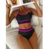 imageANRABESS Womens Halter Bikini Set Color Block Sporty Swimsuits Two Piece High Waist Bathing Suit Sexy Summer Beach Swim SuitsBlack Hot Pink