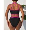 imageANRABESS Womens Halter Bikini Set Color Block Sporty Swimsuits Two Piece High Waist Bathing Suit Sexy Summer Beach Swim SuitsBlack Hot Pink