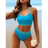 imageANRABESS Womens Halter Bikini Set Color Block Sporty Swimsuits Two Piece High Waist Bathing Suit Sexy Summer Beach Swim SuitsBlue