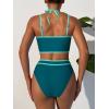 imageANRABESS Womens Halter Bikini Set Color Block Sporty Swimsuits Two Piece High Waist Bathing Suit Sexy Summer Beach Swim SuitsDark Green
