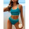imageANRABESS Womens Halter Bikini Set Color Block Sporty Swimsuits Two Piece High Waist Bathing Suit Sexy Summer Beach Swim SuitsDark Green