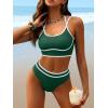 imageANRABESS Womens Halter Bikini Set Color Block Sporty Swimsuits Two Piece High Waist Bathing Suit Sexy Summer Beach Swim SuitsDeep Green