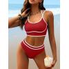 imageANRABESS Womens Halter Bikini Set Color Block Sporty Swimsuits Two Piece High Waist Bathing Suit Sexy Summer Beach Swim SuitsRed