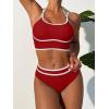 imageANRABESS Womens Halter Bikini Set Color Block Sporty Swimsuits Two Piece High Waist Bathing Suit Sexy Summer Beach Swim SuitsRed