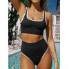 imageANRABESS Womens High Waisted Bikini Sets Two Piece Tummy Control Swimsuits High Cut Summer Beach Vacation Bathing SuitsBlack White
