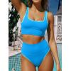 imageANRABESS Womens High Waisted Bikini Sets Two Piece Tummy Control Swimsuits High Cut Summer Beach Vacation Bathing SuitsBlue