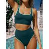imageANRABESS Womens High Waisted Bikini Sets Two Piece Tummy Control Swimsuits High Cut Summer Beach Vacation Bathing SuitsBlue Green