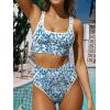 imageANRABESS Womens High Waisted Bikini Sets Two Piece Tummy Control Swimsuits High Cut Summer Beach Vacation Bathing SuitsBlue White Flower