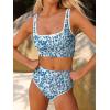 imageANRABESS Womens High Waisted Bikini Sets Two Piece Tummy Control Swimsuits High Cut Summer Beach Vacation Bathing SuitsBlue White Flower
