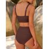 imageANRABESS Womens High Waisted Bikini Sets Two Piece Tummy Control Swimsuits High Cut Summer Beach Vacation Bathing SuitsBrown Red