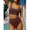 imageANRABESS Womens High Waisted Bikini Sets Two Piece Tummy Control Swimsuits High Cut Summer Beach Vacation Bathing SuitsBrown Red