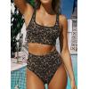 imageANRABESS Womens High Waisted Bikini Sets Two Piece Tummy Control Swimsuits High Cut Summer Beach Vacation Bathing SuitsLeopard Print