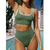 imageANRABESS Womens High Waisted Bikini Sets Two Piece Tummy Control Swimsuits High Cut Summer Beach Vacation Bathing SuitsOlive Green