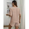 imageANRABESS Womens Striped Pajamas Sets 2026 Summer 2 Piece Lounge Matching Short PJ Set Side Split Spring Sleepwear OutfitsCoffee White Striped