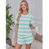 imageANRABESS Womens Striped Pajamas Sets 2026 Summer 2 Piece Lounge Matching Short PJ Set Side Split Spring Sleepwear OutfitsGreen White Wide Striped