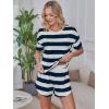 imageANRABESS Womens Striped Pajamas Sets 2026 Summer 2 Piece Lounge Matching Short PJ Set Side Split Spring Sleepwear OutfitsNavy Blue White Wide Striped