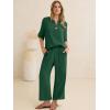 imageANRABESS Womens Summer 2 Piece Lounge Sets 34 Sleeve V Neck Top Wide Leg Palazzo Pants Set 2026 Beach Travel OutfitsForest Green