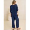 imageANRABESS Womens Summer 2 Piece Lounge Sets 34 Sleeve V Neck Top Wide Leg Palazzo Pants Set 2026 Beach Travel OutfitsNavy Blue