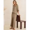 imageANRABESS Womens Summer 2 Piece Lounge Sets 34 Sleeve V Neck Top Wide Leg Palazzo Pants Set 2026 Beach Travel OutfitsYellow Khaki