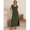 imageANRABESS Womens Summer Casual Maxi Dresses Sleeveless V Neck Split WrinkleFree Long Sundress Beach Vacation Travel ClothesArmy Green