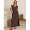imageANRABESS Womens Summer Casual Maxi Dresses Sleeveless V Neck Split WrinkleFree Long Sundress Beach Vacation Travel ClothesBrown
