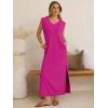 imageANRABESS Womens Summer Casual Maxi Dresses Sleeveless V Neck Split WrinkleFree Long Sundress Beach Vacation Travel ClothesHot Pink