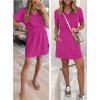 imageANRABESS Womens Summer Dresses Casual V Neck Short Sleeve Elastic Waist Mini Tshirt Dress Beach Vacation Sundress with PocketHot Pink