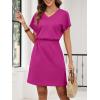 imageANRABESS Womens Summer Dresses Casual V Neck Short Sleeve Elastic Waist Mini Tshirt Dress Beach Vacation Sundress with PocketHot Pink