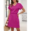 imageANRABESS Womens Summer Dresses Casual V Neck Short Sleeve Elastic Waist Mini Tshirt Dress Beach Vacation Sundress with PocketHot Pink